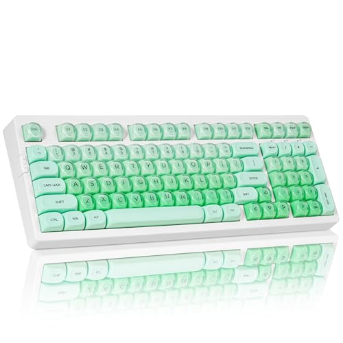 ZORNHER ZH980 Foundation Mechanical Keyboard,95% Green Creamy Keyboard with Number Pad,Girly Gaming Keyboard Full Size,Cute Jelly MOA Round Translucent Clear Keycaps,Creamy Sounding Linear Switches - color: Green Foundation, size: Creamy Switch