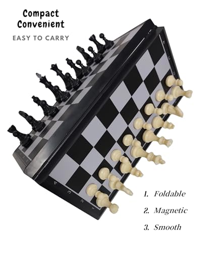 9.6" Magnetic Travel Chess Set - Folding Chess Board with Storage Box & 2 Extra Queens - Portable Staunton Chess Set for Kids & Adults Beginners - Compact Learning Chess Set for Road Trips & Travel