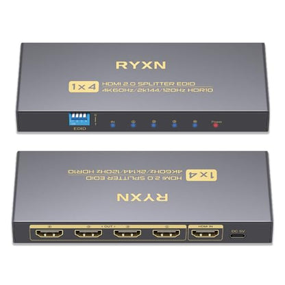 4K HDMI Splitter 1 in 4 Out 60Hz, 1x4 HDMI 2.0 Splitter Supports 4K@60Hz 4:4:4, 2K@144Hz/120Hz, HDCP 2.3, EDID, for PS5/PS4, Xbox, Apple TV, Fire Stick, Blu-ray Player