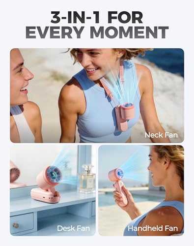 Diveblues Mini Handheld Fan, 30ft/s Portable Turbo Fan [12H Max Cooling], 4000mAh Personal Fan with LED Display, 3-in-1 Hand Held/Neck/Desk Fan for Travel, Cruise, Disney Essentials - color: Sakura Pink