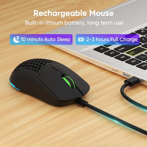 Honeycomb M32 Wireless Gaming Mouse - 2.4GHz RGB Rechargeable Ergo Mouse with Silent Clicks & 3200 DPI for PC/Mac (Black) - color: Black