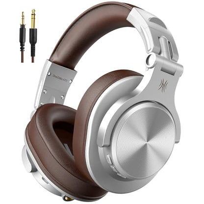 OneOdio A70 Bluetooth Over Ear Headphones, Wireless Headphones w/ 72H Playtime, Hi-Res, 3.5mm/6.35mm Wired Audio Jack for Studio Monitor & Mixing DJ E-Guitar AMP, Computer Laptop PC Tablet - Silver - color: Silver