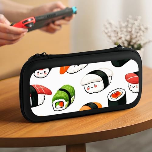 Travel Handheld Carrying Case Compatible with Switch Travel Storage Holder with Mesh Pocket Cute Food Japanese Sushi Hard Shell Protective Bag with 15 Game Cartridges - color: Color(87)
