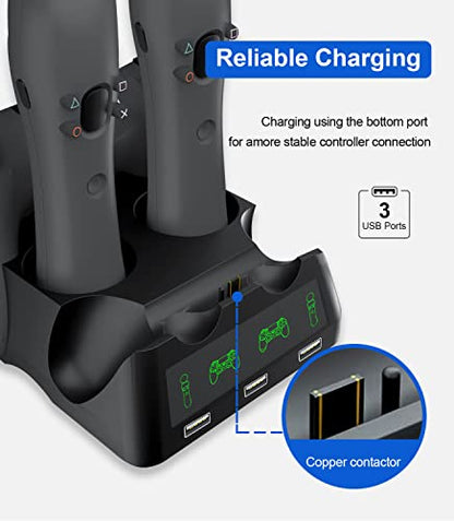 PS4 Controller Charging Dock Station, 4 in 1 PS VR Motion Move Charger Station, Fast PlayStation 4 Controller Charger with LED Indicator Compatible with PS4/Slim/PS4 Pro/PS VR Charging Dock