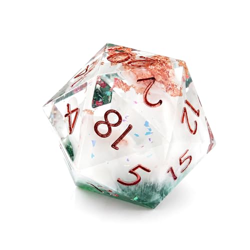 Haxtec Forest Landscape DND Dice Set Sharp Edge Resin Polyhedral Dice, Nature D&D Dice with Metal Case, Handmade Gold Flake Inside Dice Set for Dungeons and Dragons TTRPG, Green White Copper DND Gift - color: Green White