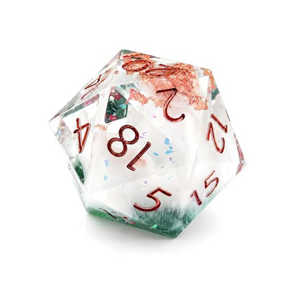 Haxtec Forest Landscape DND Dice Set Sharp Edge Resin Polyhedral Dice, Nature D&D Dice with Metal Case, Handmade Gold Flake Inside Dice Set for Dungeons and Dragons TTRPG, Green White Copper DND Gift - color: Green White