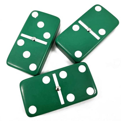 Marion Domino Double Six Green Jumbo Tournament Professional Size with Spinners in Dovetail Sheesham Wood Box. - color: Green