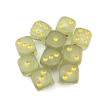 SmartDealsPro 10-Pack D6 Six Sided Glow in the Dark Dice Die for DND, MTG, RPG, Tenzi, Farkle, Yahtzee, Bunco, Teaching Math, Table Board Game (16mm Golden dots（10pcs）) - size: 16mm golden dots（10pcs）