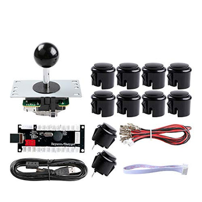 Hikig Arcade DIY Parts Kit USB Encoder to PC Games 5Pin Joystick + 2X 24mm & 8X 30mm Arcade Buttons for Arcade PC Game Console, MAME, Raspberry Pi Retro Game Controller DIY, Windows - Color Black