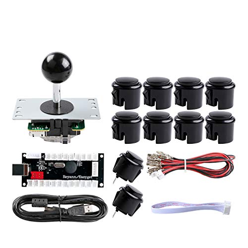 Hikig Arcade DIY Parts Kit USB Encoder to PC Games 5Pin Joystick + 2X 24mm & 8X 30mm Arcade Buttons for Arcade PC Game Console, MAME, Raspberry Pi Retro Game Controller DIY, Windows - Color Black