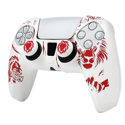 Lion Controller Skin Cover Compatible with PS5/Playstation 5 Controller, RALAN Protector Case Customised Thumb Grip - color: Lion White Red