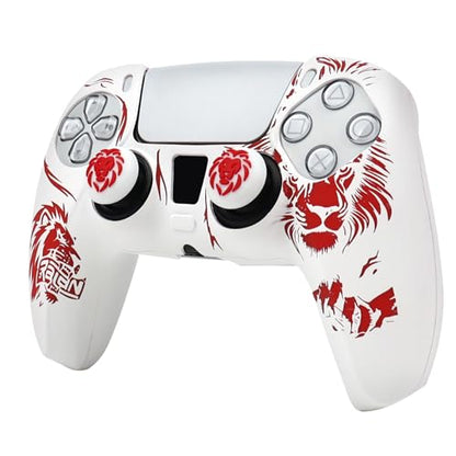 Lion Controller Skin Cover Compatible with PS5/Playstation 5 Controller, RALAN Protector Case Customised Thumb Grip - color: Lion White Red
