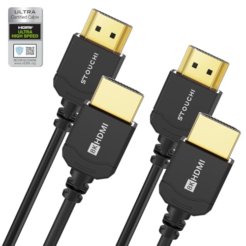 Stouchi Ultra Thin HDMI Cable(5ft/2 Packs), [Certified 48Gbps] 8K Ultra High Speed HDMI® Cable 8K@60Hz 4K@120Hz, eARC, HDR, Dolby Atmos/Vision Compatible with PS5/Xbox/Roku TV/Gaming Monitors | 5FT/2 Packs 8K@60Hz 4K@120Hz, eARC, HDR, Dolby Atmos/Vision C
