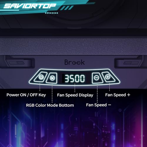 Brook Saviortop Gaming Laptop Cooling Pad – High-Speed 3500 RPM Laptop Cooler with Turbo Fan, RGB Cooling Stand for 10-19 Inch Laptops, Touch Control, USB-C Hub, Adjustable Height, Quiet Cooling Fan