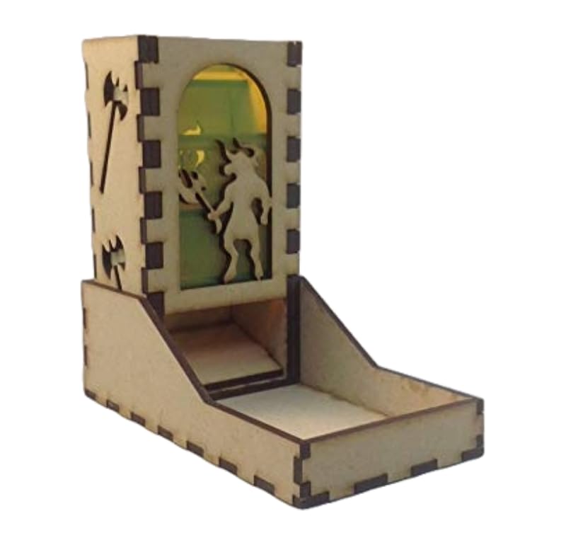 Minotaur Mini Dice Tower v1 Neon Yellow Acrylic Window Laser Cut MDF Unique Gift