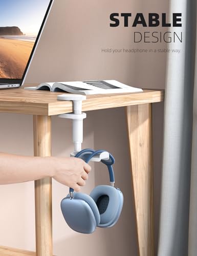 Lamicall Headphone Stand, Headset Holder - [2025 Upgarded] 360° Rotating Headphone Hanger, Earphone Holder Hook Mount Clamp Under Desk for Airpods Max, Sennheiser, More, White