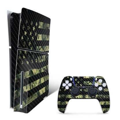 MightySkins Carbon Fiber Skin for PS5 PlayStation 5 Slim Disc Edition Bundle - American Camo Protective, Durable Textured Carbon Fiber Finish Easy to Apply Made in The USA - color: American Camo, size: PS5 Slim Disc Edition Bundle