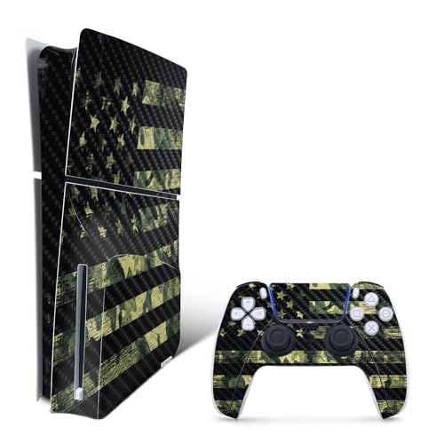 MightySkins Carbon Fiber Skin for PS5 PlayStation 5 Slim Disc Edition Bundle - American Camo Protective, Durable Textured Carbon Fiber Finish Easy to Apply Made in The USA - color: American Camo, size: PS5 Slim Disc Edition Bundle
