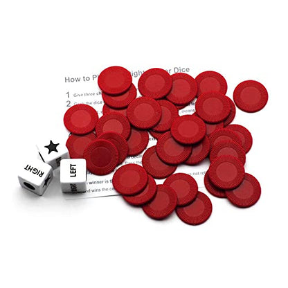 Bilywey Left Right Center Dice Game Set with 3 Dices + 36 Red Chips (Red) - color: Red