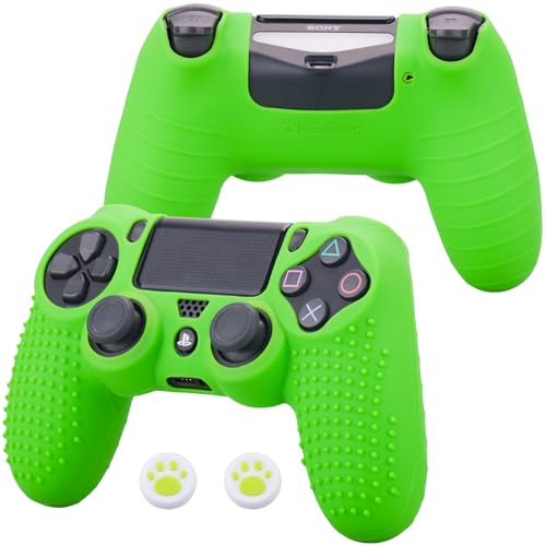 YoRHa Silicone Skin for PS4 Controller x 2(Green) with Exclusive Thumb Grips x 4