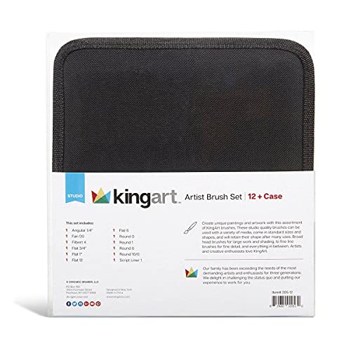 KINGART 12-Piece Professional Acrylic Painting Brush Set – Synthetic Nylon Brushes for Acrylic, Oil, Watercolor, Gouache – Canvas Case - Nail Miniature Detailing & Rock Painting