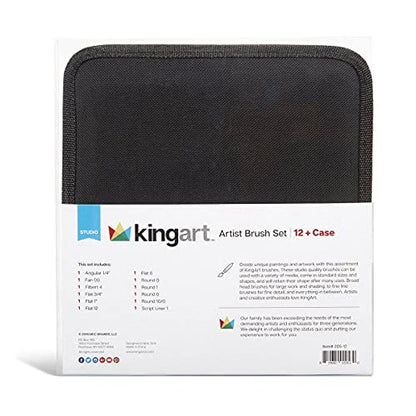 KINGART 12-Piece Professional Acrylic Painting Brush Set – Synthetic Nylon Brushes for Acrylic, Oil, Watercolor, Gouache – Canvas Case - Nail Miniature Detailing & Rock Painting