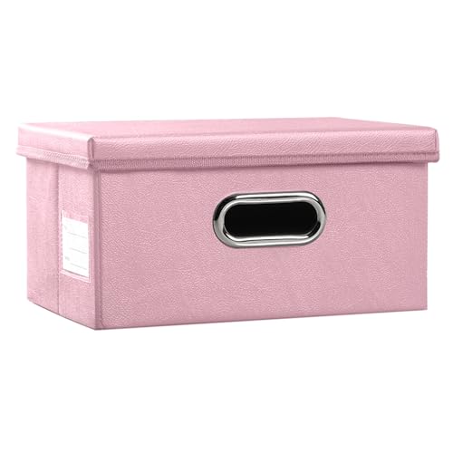 PRANDOM Collapsible Storage Box with Lid [1-Pack] Leather Fabric Foldable Storage Bin Organizer Container Basket Cube with Cover for Home Bedroom Closet Office Nursery Pink (13.6x9.6x6.9) - color: Pink, size: Small(1-Pack)