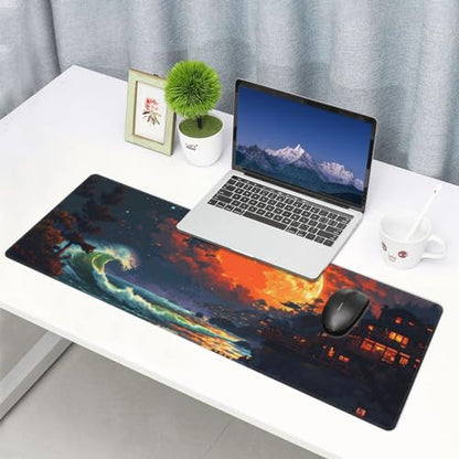 Gaming Mouse Pad Desk Pad,Extended Big Mouse Pad,31.5x11.8 Inch Long Computer Keyboard Mouse Mat Mousepad with 3mm Non-Slip Base and Stitched Edge for Gaming and Office… (Oil Painting) - color: Oil Painting