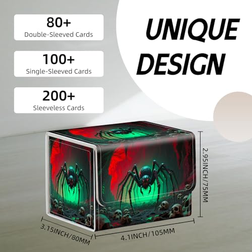 Trading Card Storage Box, Holds 100+ for MTG Cards, PU Leather with Magnetic Closure, Giant Spider in Skull Filled Cave Durable Deck Box for Magic the Gathering, Trading Card Games - color: Giant Spider in Skull Filled Cave