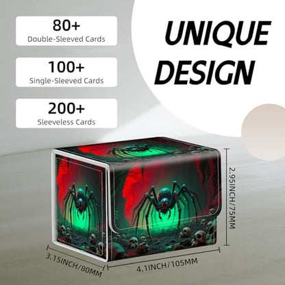 Trading Card Storage Box, Holds 100+ for MTG Cards, PU Leather with Magnetic Closure, Giant Spider in Skull Filled Cave Durable Deck Box for Magic the Gathering, Trading Card Games - color: Giant Spider in Skull Filled Cave
