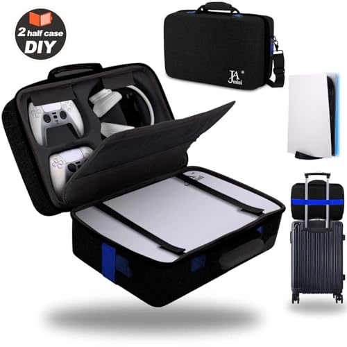 jamini Hard Shell Carrying Case for PS5, PS5 Pro, Travel Case for Ps 5 Console Controller, Shockproof Protective Storage Bag for Playstation 5 Disk Digital Edition, Headset, Base, Accessories(Black) - color: Black