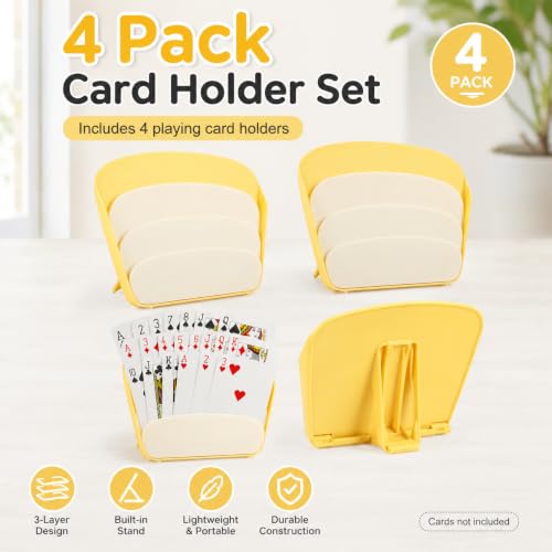 Playing Card Holders, 4 Pack Hands-Free Card Stands | 3-layer slanted card trays for adults, seniors, poker, bridge, canasta, travel, and tabletop game nights
