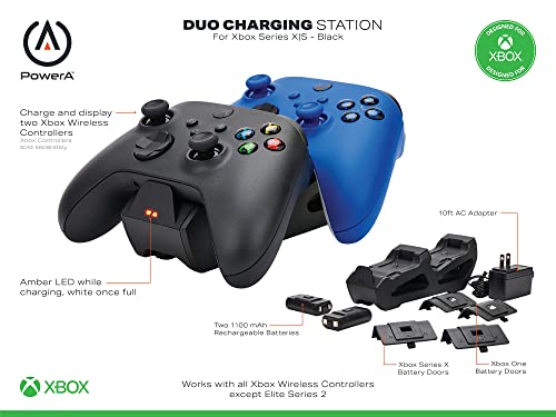PowerA Duo Charging Station for Xbox Series X|S - Black, Wireless Controller Charging, Charge, Rechargeable Battery, Xbox Series X|S, Xbox One - style: Duo Charge Black