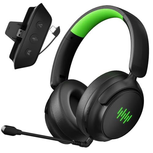LENISUOLE Wireless Gaming Headset for Xbox, PS5, Mac and PC, Foldable Bluetooth Headset, Game/Chat Balance, Dual Built-in & External Mic, 3D Surround Sound, Memory Foam Cushions - color: Black