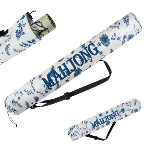 35 Inch Canvas Mahjong Mat Bag | Portable Drawstring Storage Carrying Bag with Shoulder Strap for Mahjong Mats,Travel,Game Nights and Board Games - color: Porcelain Blue