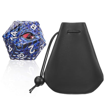 1 die Metal D20 DND Dice - Dragon Scale Metallic 20 Sided Giant Polyhedral Dice,35mm Large Dragon Eye Metal D&D Dice for Dungeons and Dragon Tabletop Game(Blue Glitter Dragon Scale) - color: Blue Glitter Dragon Scale