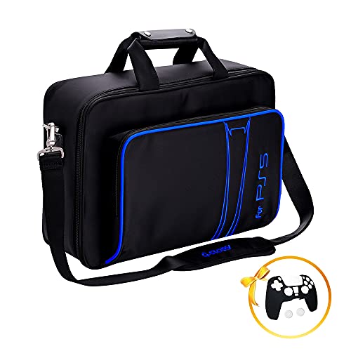 G-STORY Case Storage Bag, Carrying Case Compatible with PS5 Disc and Digital Edition, Travel Bag for Controller, Included Silicone Cover Skin Protector - color: Blue