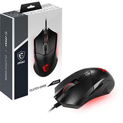 msi Clutch GM08 Gaming Mouse, 4200 DPI, Optical Sensor, 3 Adjustable Weights, Red LED Lighting, Symmetrical Design - style: Clutch GM08