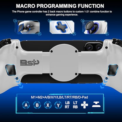 Phone Controller for iPhone, iPad, Android Phone, Tablet, PC, Switch 2, Mobile Game Controller with Hall Trigger, Turbo, Programming, Vibration, Wireless Handheld Gamepad Play Streaming, Cloud Gaming - color: White