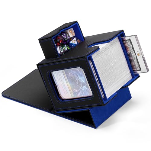 MTG Commander Deck Box with Dual Display Windows and Dice Tray | Fits 100 Double-Sleeved Cards, PU Leather, 2 Magnetic Card Holders, 2 Dividers, Black & Blue - color: 2. Black & Blue