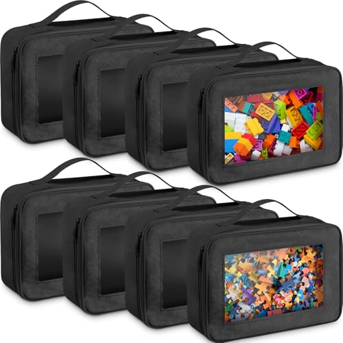 Abbylike 8 Pack Toys Storage Bags with Handle and Clear PVC Window, Classic Bricks Building Set Organization Bags, Car Toy Traveling Carrying Case for Puzzles Board Games Building Blocks (Black) - color: Black