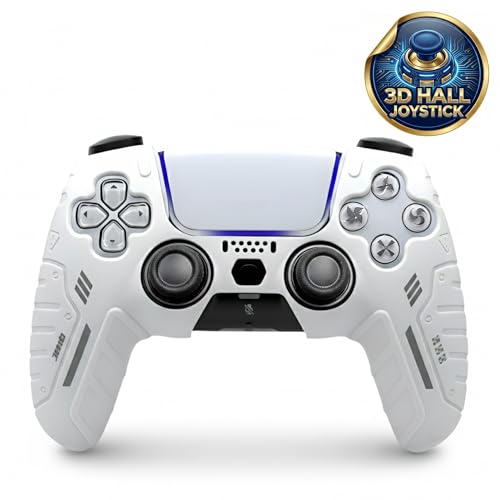 NexoGame Wireless Controller for PS5 with 3D Hall Effect Joysticks, Bluetooth 5.0 Gamepad with Motion Control, Dual Vibration, USB C Rechargeable Design, Compatible with PS5 Console and Windows PC Gaming - color: White