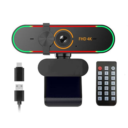 4k Webcam for Online Meeting/Online Teaching/Gaming/Streaming/Video Calls,with Microphone and Remote,Privacy Cover,Plug&Play,PDAF
