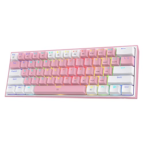 Redragon K617 Fizz 60% Wired RGB Gaming Keyboard, 61 Keys Hot-Swap Compact Mechanical Keyboard w/White and Pink Color Keycaps, Linear Red Switch, Pro Driver/Software Supported - color: Pink