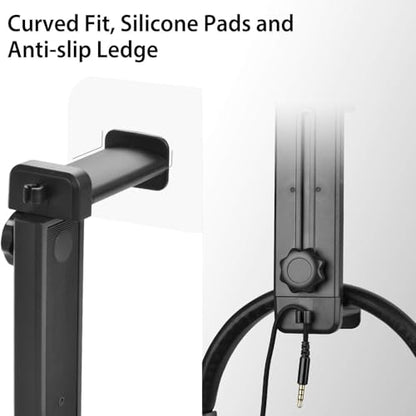 360 Degree Swivel Headphone Stand, 2-in-1 Clamp-on Gaming Headset Holder, Adjustable Under Desk Hanger with Cable Clip Organizer, Space-Saving PC Desktop Accessory, Universal Fit for All Headphones