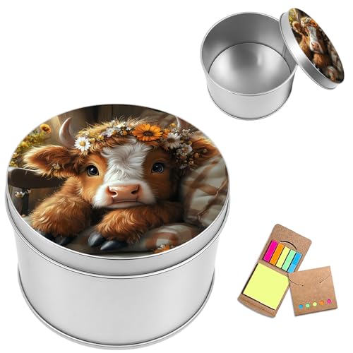 Metal Round Storage Containers Box with Lid, Metal Tins Organizer Box for Earring Jewelry Craft Trinket Keys Watch, Floral Calf Design Decorative Storage Case with Notepad - color: Floral Calf