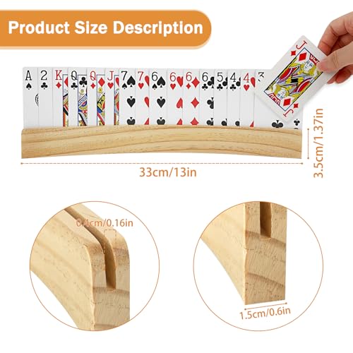 ZUFECY 2-Pack Grooved Wood Card Stands, Arc-Shaped Hands-Free Playing Card Accessories, Ideal for Seniors, Adults and Family Game Nights