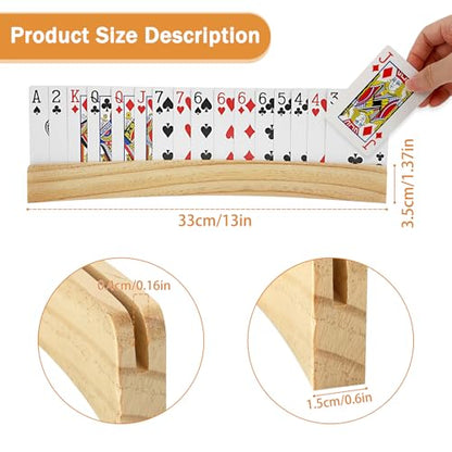 ZUFECY 2-Pack Grooved Wood Card Stands, Arc-Shaped Hands-Free Playing Card Accessories, Ideal for Seniors, Adults and Family Game Nights