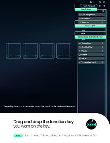 Vaydeer 4 Fully Programmable Keys with Floating Window and Macro Multifunctional Keypad, One-Handed Mechanical Keyboard Support NKRO, Hotkeys, One-Click Start, Compatible with iOS,Windows