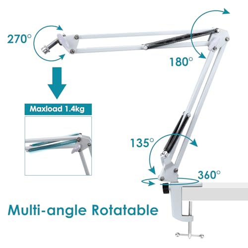 White Boom Arm for Fifine AM8 - White Mic Arm Compatible with Fifine AM8 Microphone, Professional Adjustable Scissor White Microphone Boom Arm Stand by YOUSHARES - color: Fifine AM8 Stand
